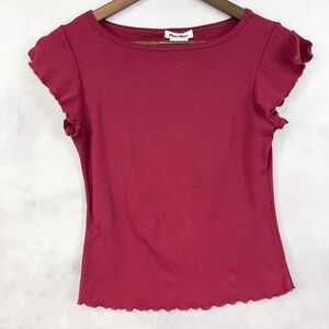 Y2K Baby Tee Large Red Lettuce Hem Coquette Indie Girly Soft Girl Paris Blues